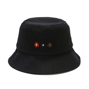 Black cotton bucket hat with colorful flower embroidery for casual sun protection