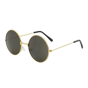 Retro round gold metal sunglasses with dark lenses and comfortable black temple tips
