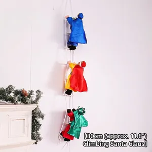 Detailed view of three 30cm Three Kings hanging ornaments climbing a rope ladder