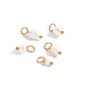Stainless Steel Freshwater Pearl Pendants For DIY Jewelry Making Irregular Baroque Pearl Charms For Earrings Necklaces