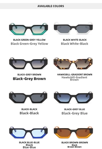 Available colors overview of retro square sunglasses in various trendy frame and lens shades