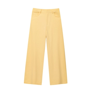 Pantalon large décontracté en coton pour femme jaune clair présenté en vue à plat