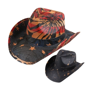 Classic woven cowboy hat featuring star patterns and wide brim in various colors