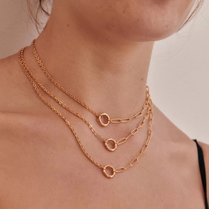 Fashion Golden Necklace Bracelet Jewelry For Women Copper 18K Gold Plated Paperclip Chain Layered With Open Jump Ring
