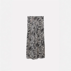 Elegant zebra print midi skirt with a silky satin texture and high waist A-line fit