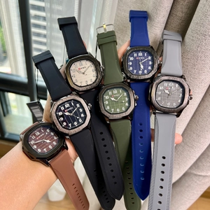 Square digital watch set with textured dials and colorful silicone straps for men