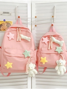 Student Backpack Oxford Fabric Large Capacity School Travel Sweet Style Girls Teens Plush Star Patch Bear Pendant