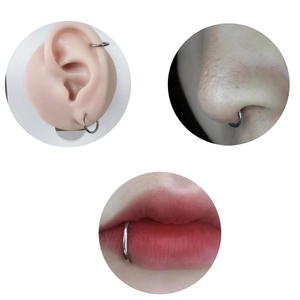 Detailed views of titanium piercing ring used as earring, nose ring, and lip jewelry