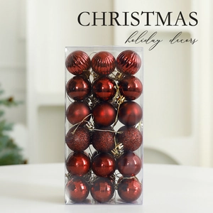 Deep red 36-piece Christmas ball ornament set in a clear box for holiday party decor