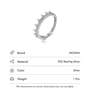 Elegant 925 sterling silver crown open ring with sparkling pavé cubic zirconia stones