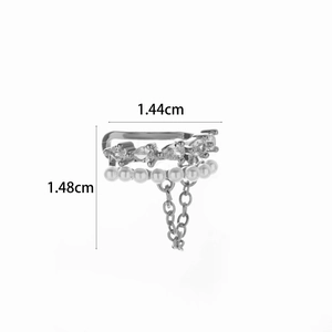 Silver butterfly ear cuff with micro-set zircons and pearls showing 1.4cm dimensions
