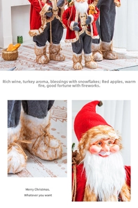 Close-up of Santa figurine details featuring fur-trimmed boots and facial craftsmanship