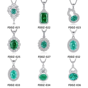 Luxury Halo Pendant Necklace 925 Sterling Silver With Lab-Grown Emerald Green Gemstone For Women Party Jewelry