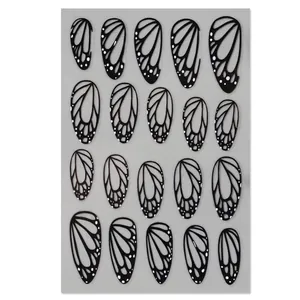 Dark butterfly wing nail art stickers STZ-X059 with intricate black and white wing patterns