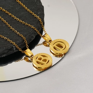 18K gold plated stainless steel letter B and D pendants with sunburst pattern necklace