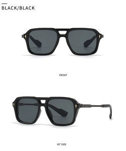 Front and side view of pilot sunglasses with gold diamond hinges and textured temples