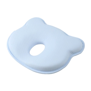 Breathable baby memory foam pillow with light blue mesh and hollow shaping design