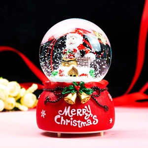 Christmas Snow Globe Music Box With LED Light Resin Glass Santa Claus Snowman Reindeer Tabletop Ornament Holiday Gift