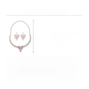 Pink zircon bow necklace and earrings set with crystal water drop details and dimensions