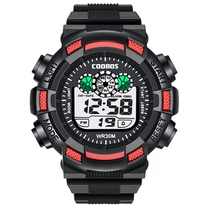 Waterproof digital sports watch for men with luminous display and black rubber strap