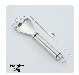 Detailed view of stainless steel corn peeler with dimensions 18cm length and 5.4cm width