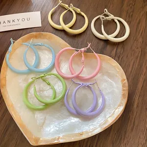 Minimalist colorful hoop earrings set in pastel matte glaze for women jewelry