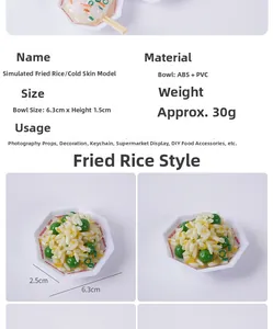 Vue détaillée macro d'un modèle réaliste de riz frit chinois dans une assiette octogonale