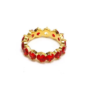 18K gold plated stainless steel eternity ring with red round zircon stones