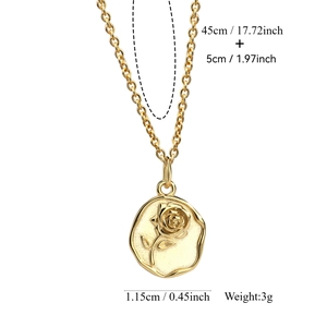 Elegant gold-plated rose pendant necklace with 45+5cm adjustable chain for women