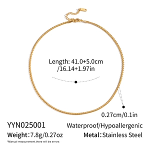 Detailed specs of the gold stainless steel box chain necklace with size and weight info