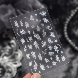 Vue détaillée des autocollants 3D de fleurs blanches embossées modèle MS 849