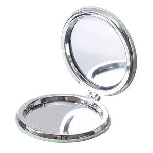 Portable double-sided round makeup mirror with light green crocodile texture cover