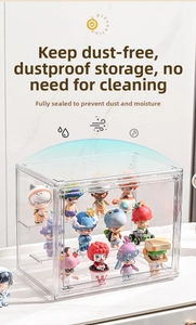 Macro shot of large capacity dustproof acrylic display case with tiered steps for figurines