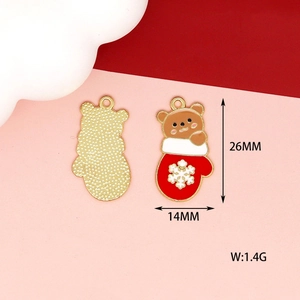 Detailed view of 26mm Christmas bear in red stocking alloy pendant with front and back sides