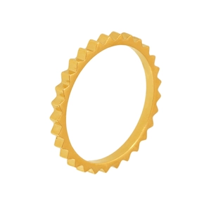 Minimalist gold stainless steel gear ring featuring a textured water ripple wave pattern
