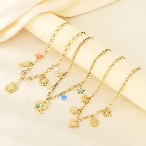 Gold Stainless Steel Necklace With Moon Star Heart Coin And Owl Pendants Vintage Bohemian Jewelry For Women