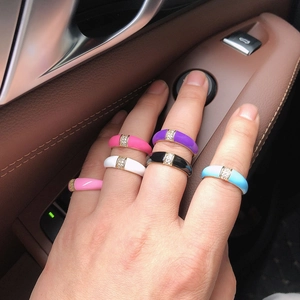Fashionable gold plated colorful enamel rings set with sparkling crystals for women