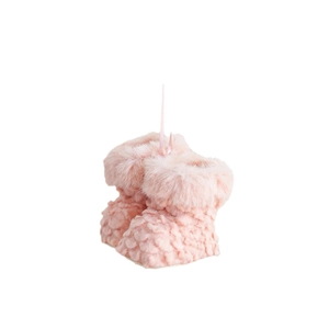 Plush pink Christmas boot ornament with soft fur texture for holiday tree decoration