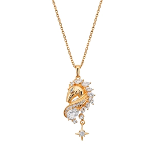 18k gold plated necklace featuring a horse head pendant with cubic zirconia and star detail