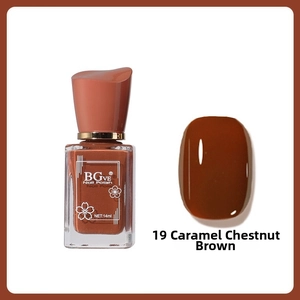Detailed swatch of BGve 14ml nail polish in shade 19 Caramel Chestnut Brown