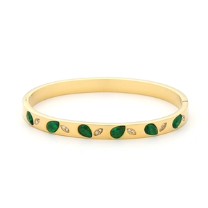 18k gold plated titanium steel hinge bracelet with green pear gemstones and crystals