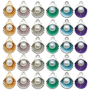 Shell Shape Charms Enamel And Imitation Artificial Pearl Zinc Alloy Pendants For DIY Jewelry Making Bracelet Necklace Accessories