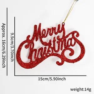 Detailed view of red glitter Merry Christmas pendant with dimensions and weight info