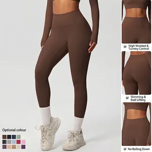 Dames High Waist Yogabroek Geborsteld Effen Kleur Slim Fit Sneldrogend Sport Legging Gym Fitness Sportbroek Onder