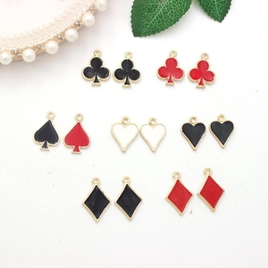 Enamel playing card pendants in heart spade club diamond shapes for DIY jewelry