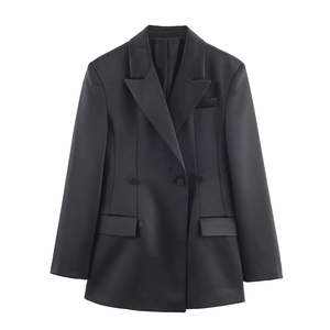 Donne Blazer In Raso E Pantaloni A Gamba Larga Completi Abbinati Doppio Petto Ufficio Signora Elegante Streetwear