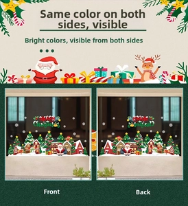 Detailed view of double-sided Christmas static window decals featuring Santa and reindeer