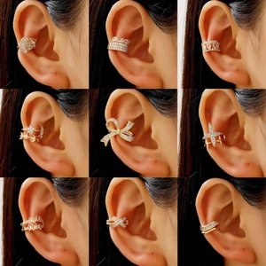 Luxus Kupfer Zirkonia Ohrklemmen Für Damen Ohne Piercing Stern Mond Schmetterling Ginkgoblatt Gold Ohrknochen Clips Schmuck