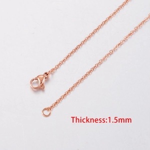 Rose gold plated stainless steel cross chain necklace 1.5mm thickness with lobster clasp