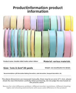 Detail of 1cm and 2.5cm double-faced matte cotton ribbons in macaron pastel colors